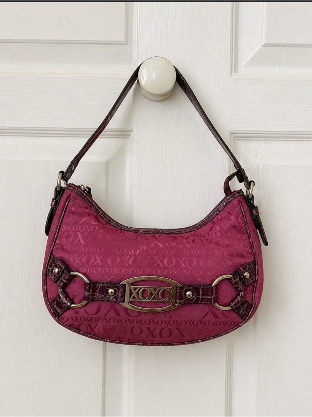 XOXO Magenta Jacquard Crescent boho Shoulder Bag